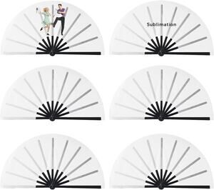 6pcs Sublimation Fan Blanks White Polyester Foldable Hand Fan DIY Heat Press 25"